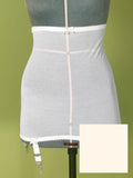 cream high waist girdle displayed on a torso mannequin against an olive green background, with a small inset color swatch in the bottom right corner.