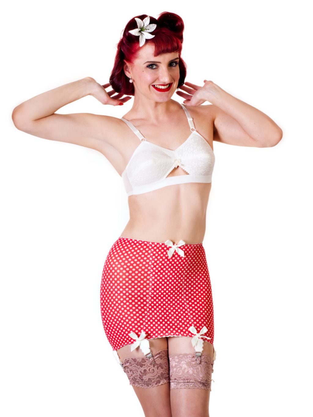 Red Spotty Medium Weight Powernet Girdle 062