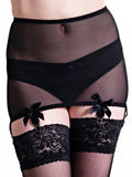 Black lace girdle with bows on a white background